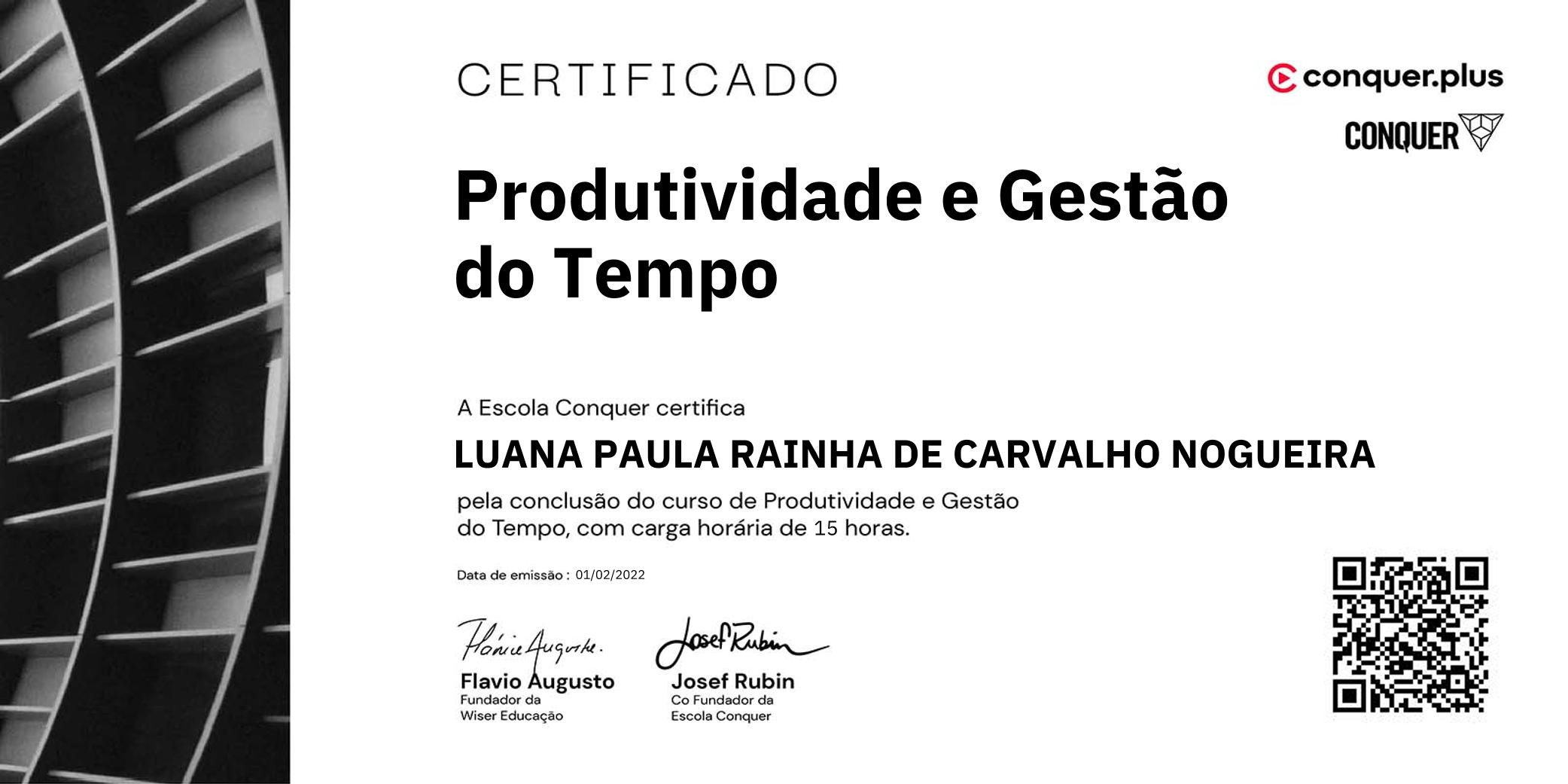 Certificado de Produtividade e Gestão do Tempo